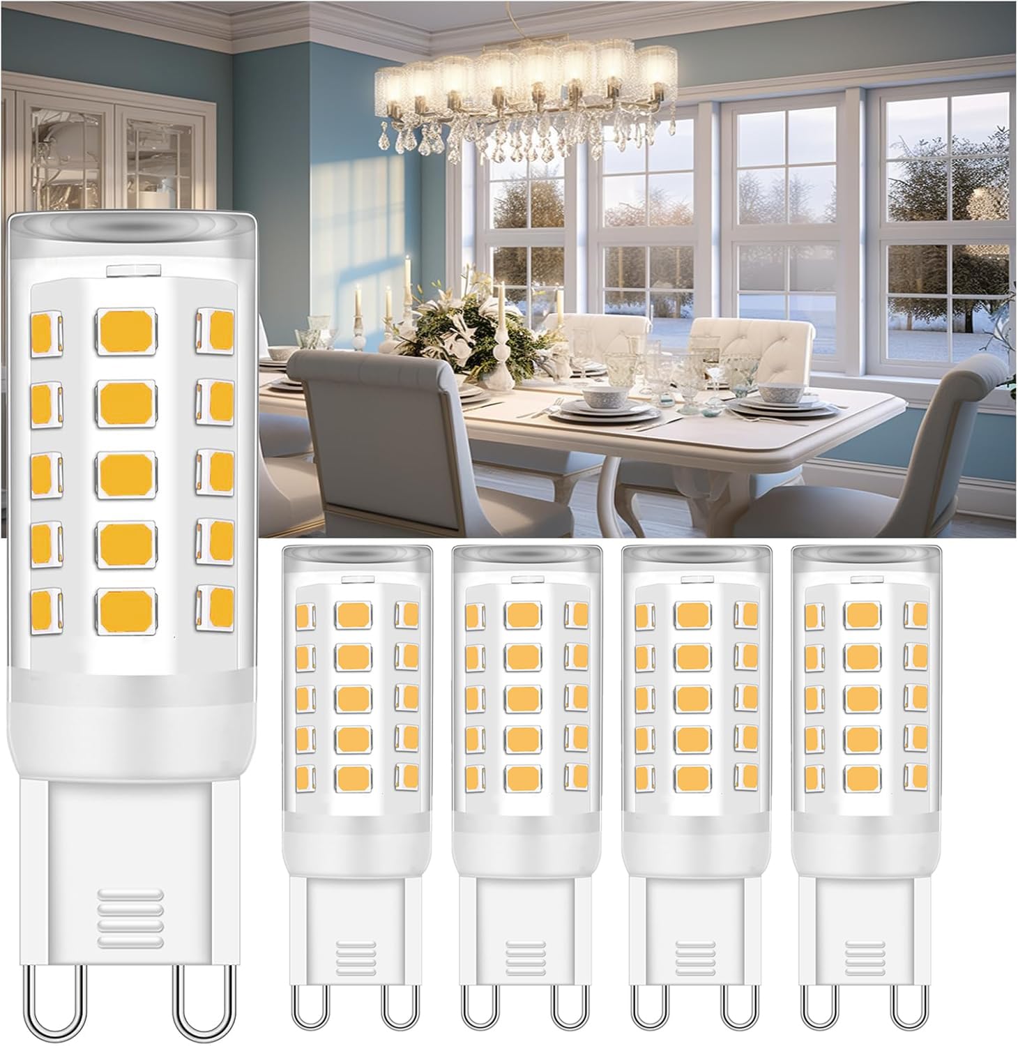 

G9 LED Bulbs, G9 Base, Ceramic, Non-Dimmable, 4W, 400lm, Omnidirectional Wide Beam, Warm White (3000K), Equivalent to a 40W Halogen Lamp, Pack of 5