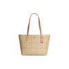 Zip Top Tote Canvas With Leather Handbag, Shoulder Bag Medium Women's Light Khaki & Cherry Blossom Pink 4455-IMTYF