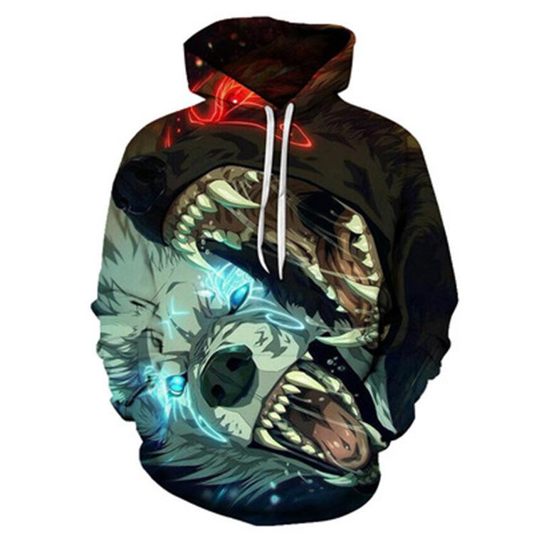 3D Sweater Digital Printing Personalized Wolf Head Pullover Hoodie Casual Sweater