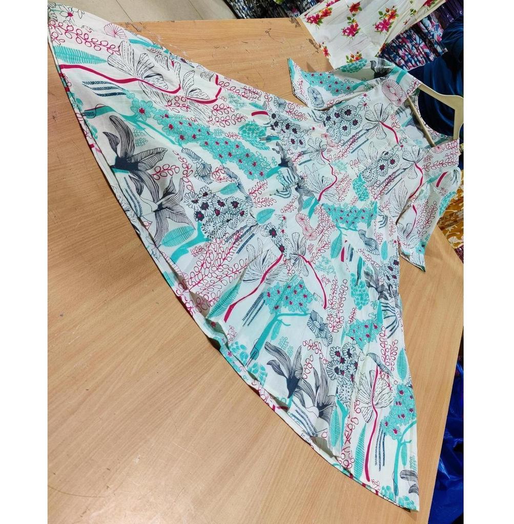 Women Designer Printed Cotton Midi Gown Kurta Party Wear Top Tunic Kurti Dress