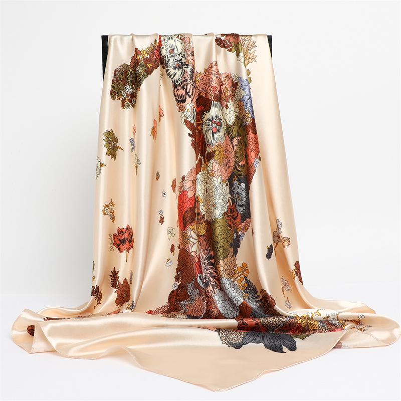 90*90cm Square Silk Scarves Women Shawl Print Hijab Female Luxury Brand Square Lady Scarf Muffler Headband Foulard Bandanna
