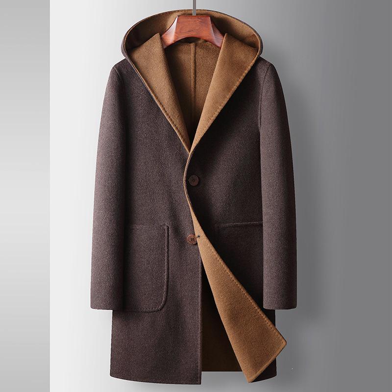 Men`s Hooded Wool Windbreaker: Double-Sided, Medium-Length