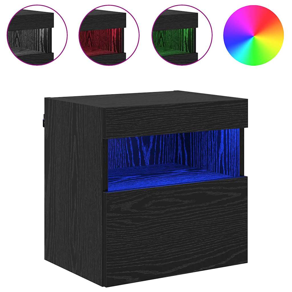 TV Wall Cabinet with LED Black Oak Effect 40 X 30 X 40 Cm
