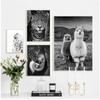 Jaguar Cow Cute Alpaca Animal Poster and Prints Black White Wall Art Nursery Canvas Painting Pictures for Living Room Home Decor