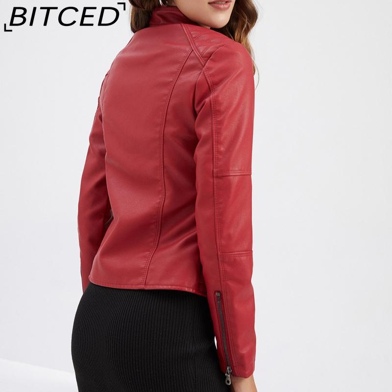 BITCED Women's Slim-Fit Leather Jacket - Lightweight Spring/Autumn Outerwear Motorcycle-Style Oversized Stand Collar Leather Jacket