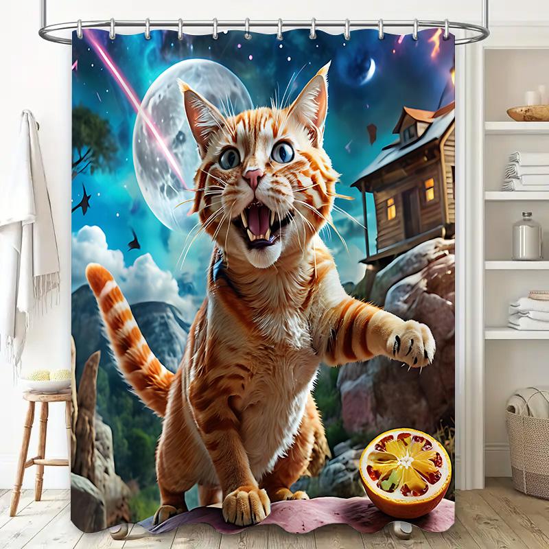 

Creative Cat Shower Curtain For Bathroom - Funny Animal Print Design - Waterproof And Durable Fabric - Perfect Home Decor Gift W60H190(CM)-1 Pcs
