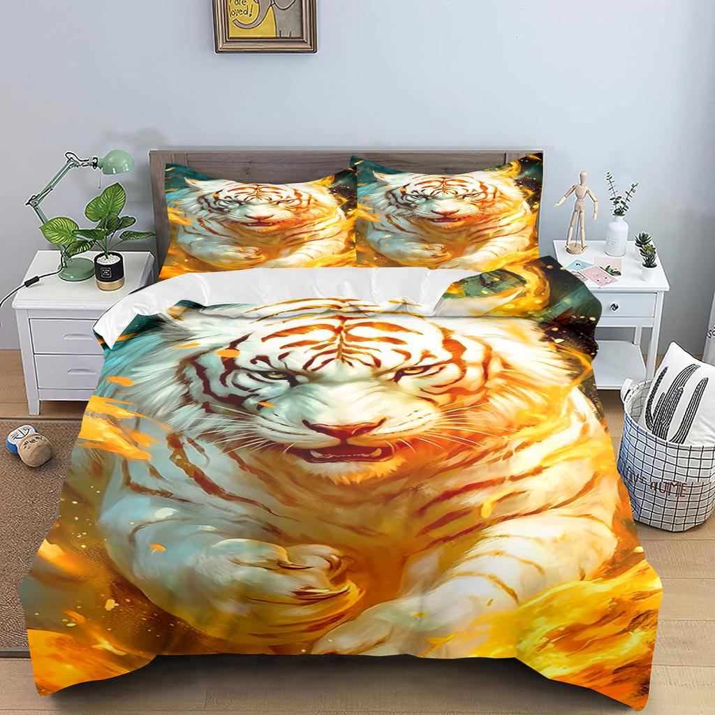 Cartoon Tiger Quilt Cover Cute Anime Full Skin Friendly  Breathable Cute Printed Bedding Warm Bedding