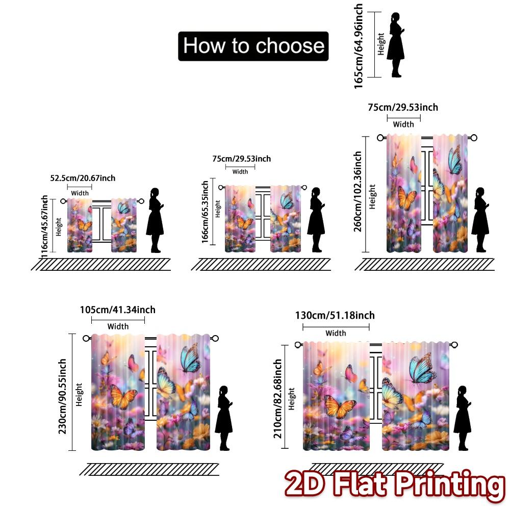 2pcs, 2D FLAT PRINTING Curtains (Without Rod) ButterflyGarden Modern Creative Curtains Versatile Fabric Curtains Gifts