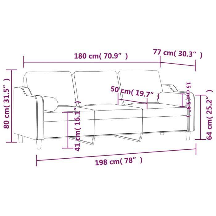 VidaXL Canapé 3 places avec oreillers décoratifs taupe 180 cm tissu, canapé, canapé de salon, canapé 3 places en tissu, 3200860