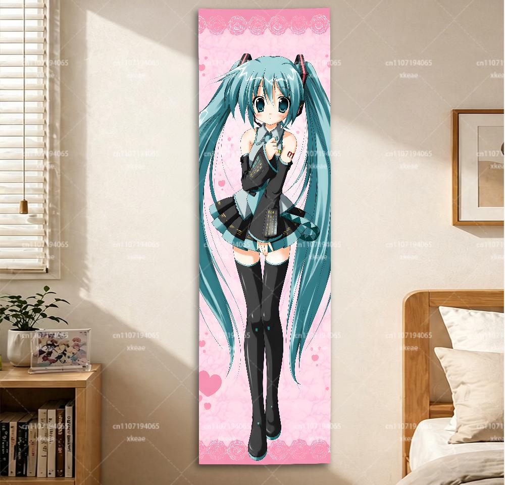 H-Вертикальный гобелен Hatsune Miku, Настенное панно из аниме, Комнатный декор с фоном из розовых роз 40X150CM