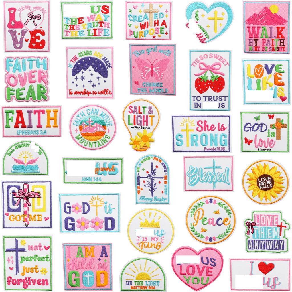 Son Of Jesus Embroidery Cloth Sticker Holiday Costume Decoration Faith Quotes Patch Sticker Flower Letter Embroidery Chapter Ironing
