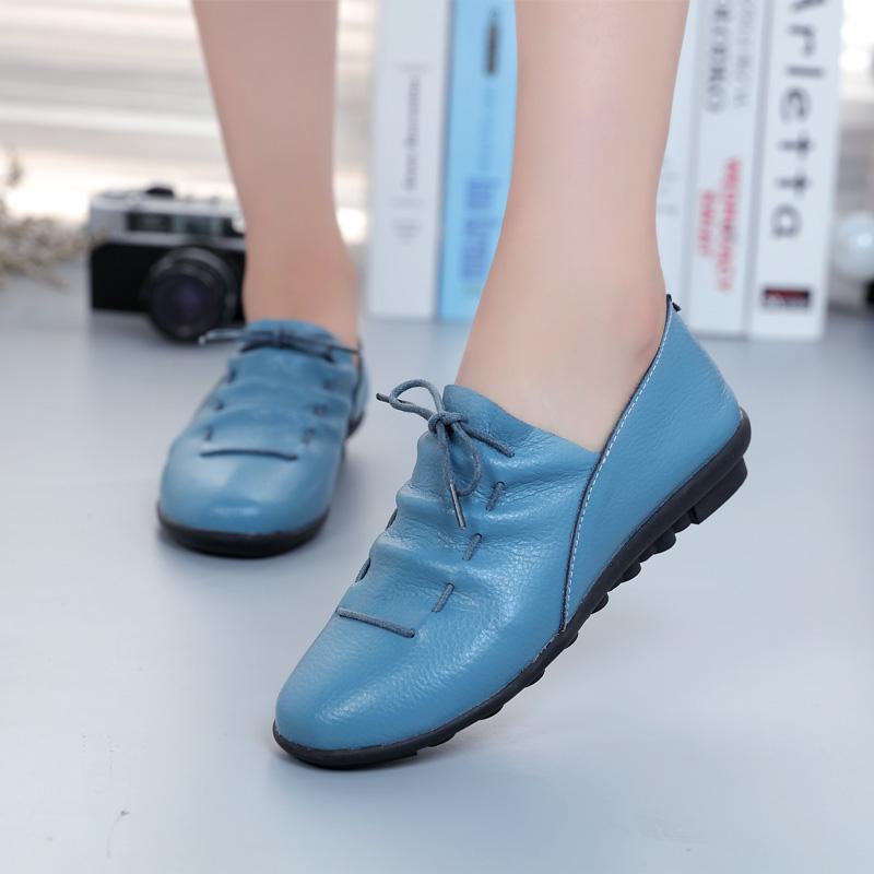 Women Shoes Loafers Lace Up Leather Flat New Spring Casual Comfortable Mom Shoe Mujer Zapatos Chaussure Femme