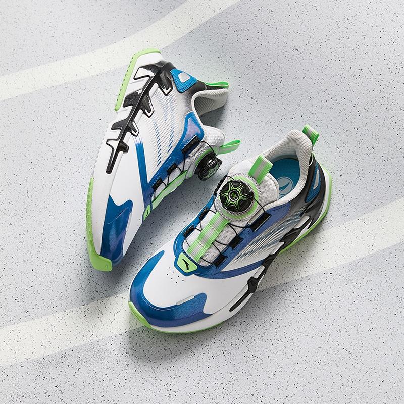 Anta Kids Synthetic Leather Comfortable Physical Test Lightweight Shock Absorption Low Top Running Shoes Kids sneaker White Blue A12435532N-1