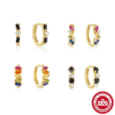 Bohemian S925 Sterling Silver Irregular Simple Geometric Square Black And White Colored Zircon Earrings Women'S Earrings