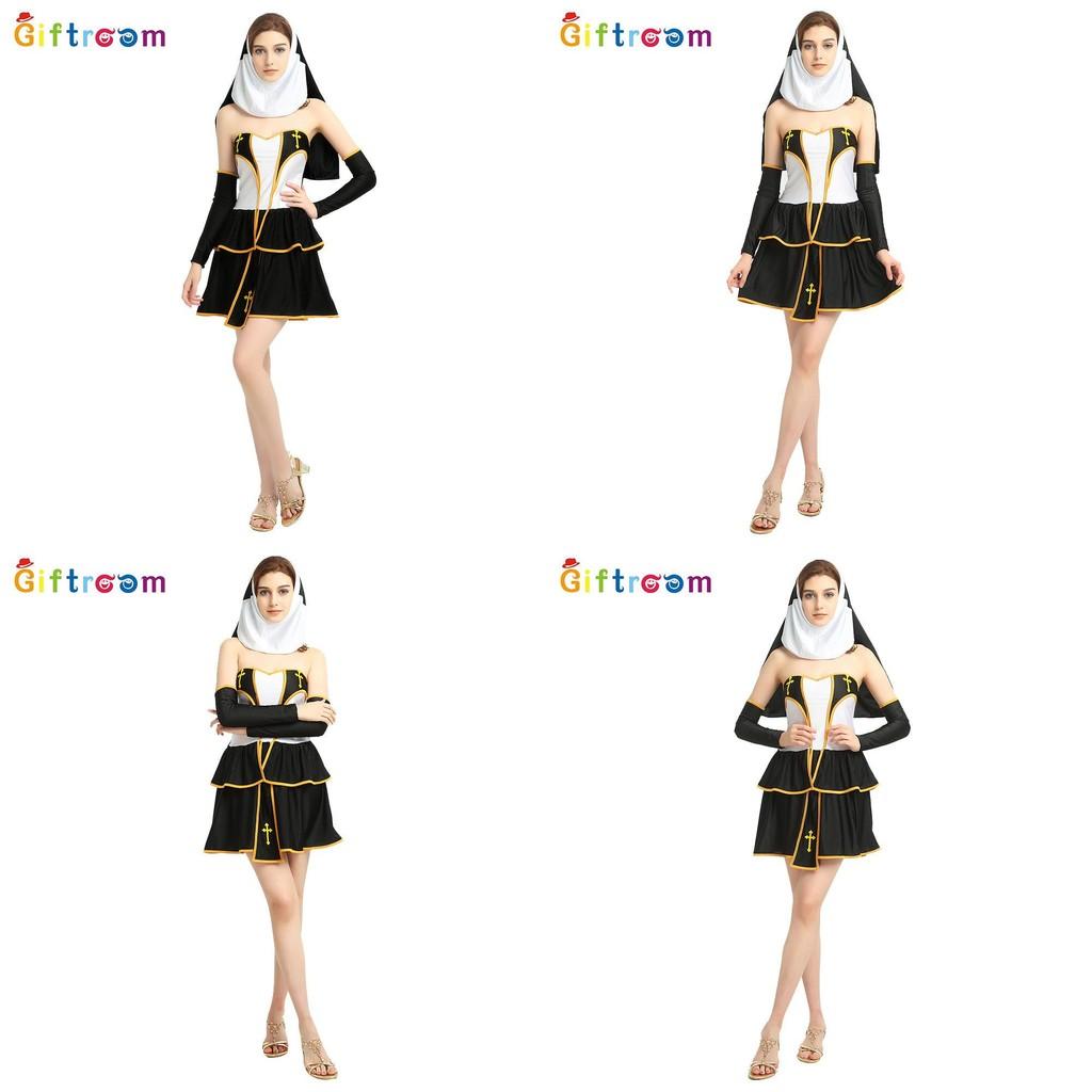 Womens Gorgeous Golden Nun Cosplay Costume Short Skirt Made Of Polyester For Themed Parties