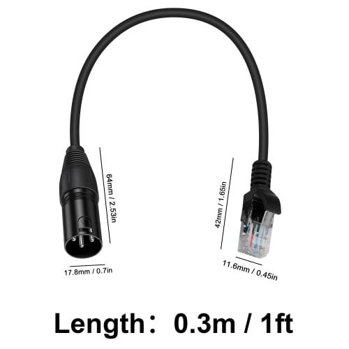 Poyiccot XLR DMX Cable, Short, 30cm, XLR To RJ45 Cable, DMX 3-Pin XLR Male To RJ45 Male Cable with XLR Connector, RJ45 To 3-Pin XLR Adapter, CAT5 Exte