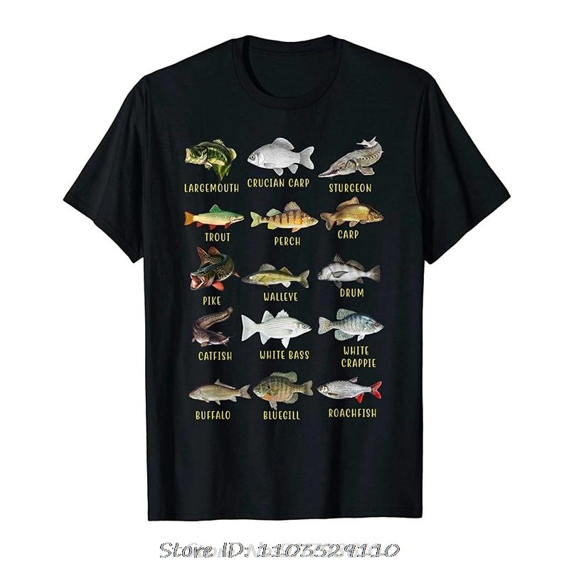 Types of Freshwater Fish Species Fishing Shirt Fishermen Shirt Graphic Oversized Unisex Fitness O-Neck T-shirt Cotton Tops Tees