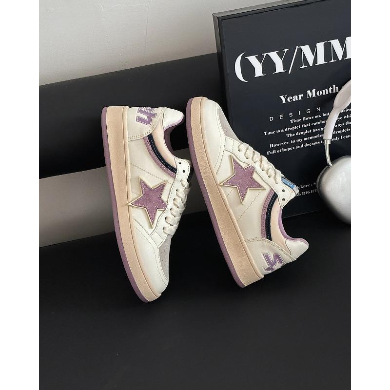 Retro burst pattern star shoes early spring new old color matching board shoes women's trendy leather casual shoes women