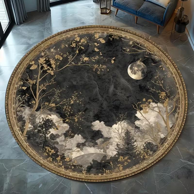 Vintage Cottagecore Red Mushroom Wildflower Round Rug Soft Non Slip Circular Carpet for Bedroom Living Room Home Decor