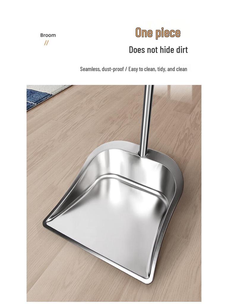 Upgraded Stainless Steel Broom and Dustpan Set with Wear-Resistant, Thickened Handle and Integrated Scooping Bucket