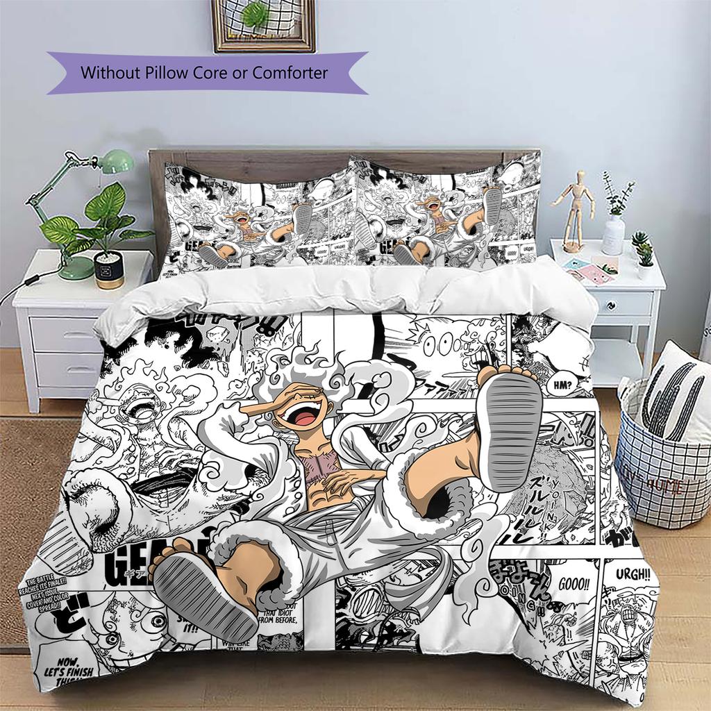 Conjunto de Colcha com Padrão de Desenho Animado Capa de Colcha Fronha Decoração de Casa Presente de Aniversário (1 capa de edredom + 2 fronhas, sem enchimento.)