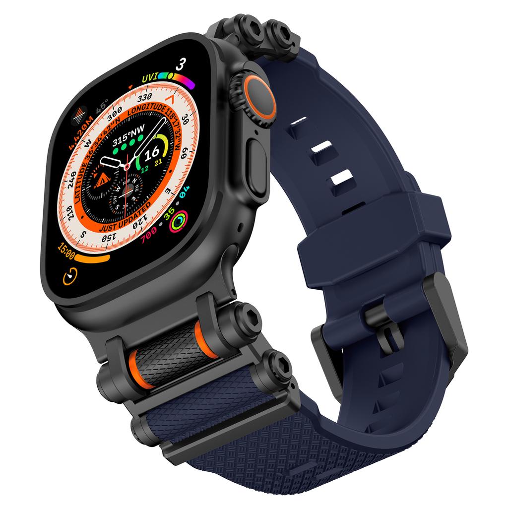 Silicone Strap For Apple Watch Ultra 2 Band 49mm Rugged metal+rubber Bracelet iWatch Series 10 9 6 3 7 8 SE 44mm 45mm 46mm bands