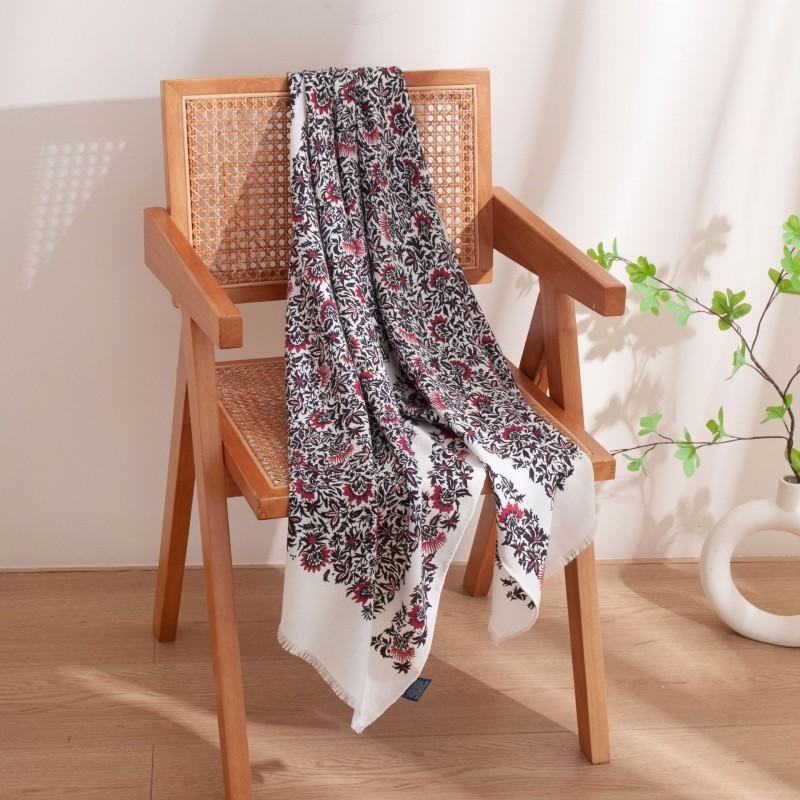 Elegant Silk Wool Scarf Vintage Print Warm Sun Protection Commute Shawl
