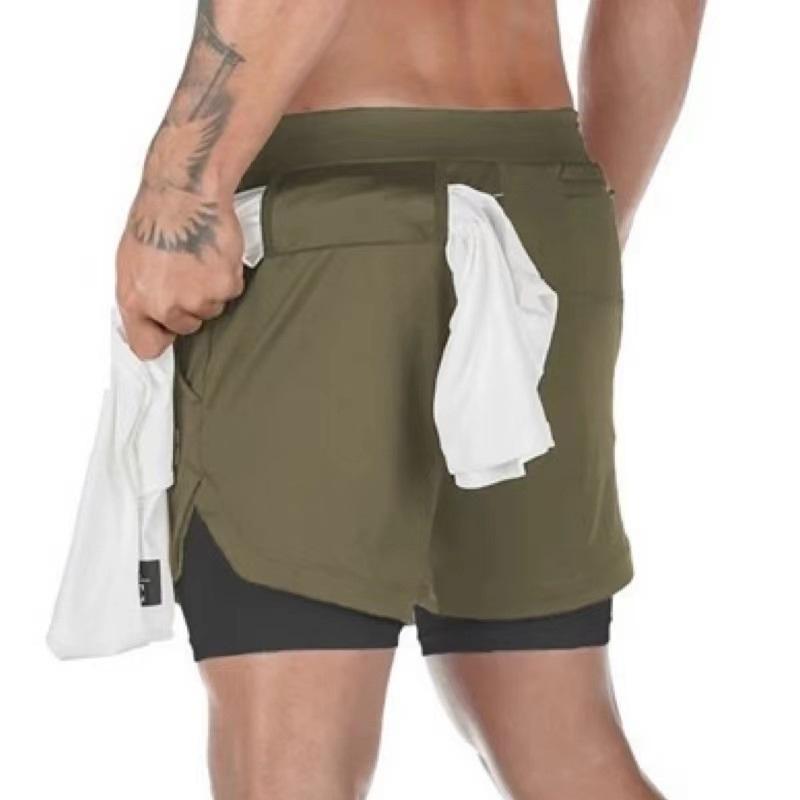 Herren Sommer Atmungsaktive und Schnelltrocknende Sporthose, Doppellagige Fitness Enganliegende Vier-Punkt-Shorts