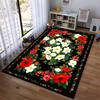 Floral Pattern Carpet with Red and White Blossoms on Black Background Suitable for use as an anti-slip for living room bedroom sofas