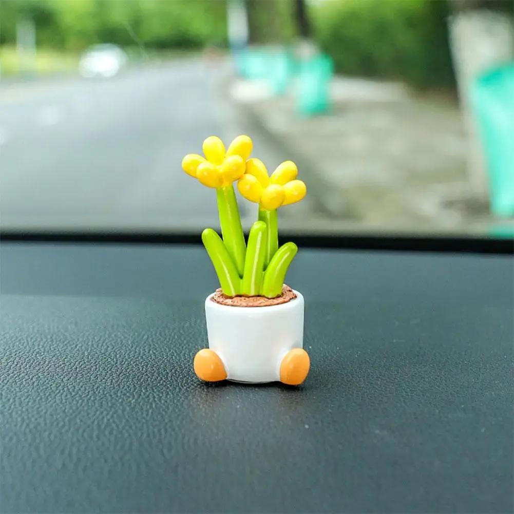 

1Pcs NEW Cute Cartoon Flower Pot Car Dashboard Ornament Small Console Car Interior Center Car Resin Decoration B3D3