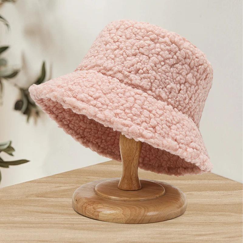 Autumn and winter thermal basin hat retro bucket hat word men and women lamb wool bucket hat