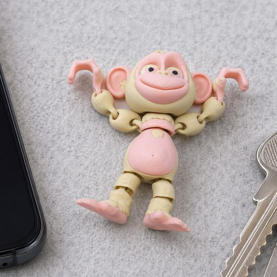 Healing Animal Decorative Figurine 3D Printed Articulated Monkey Figurine, Multi-Color Cartoon Model with Flexible Pose Movable Joints, Stress Relief