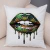 Bold Lip Art Pillowcase Double Print Leopard Pattern Cushion Cover Soft Plush Vibrant Design Pillow Case for Sofa Home Car