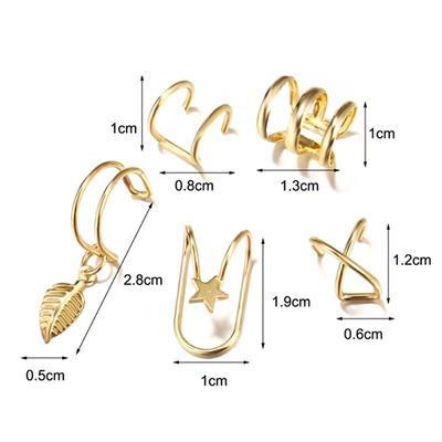 Lot de 5 boucles d'oreilles clip en forme de feuille pour femme, sans piercing, accessoires, cadeau
