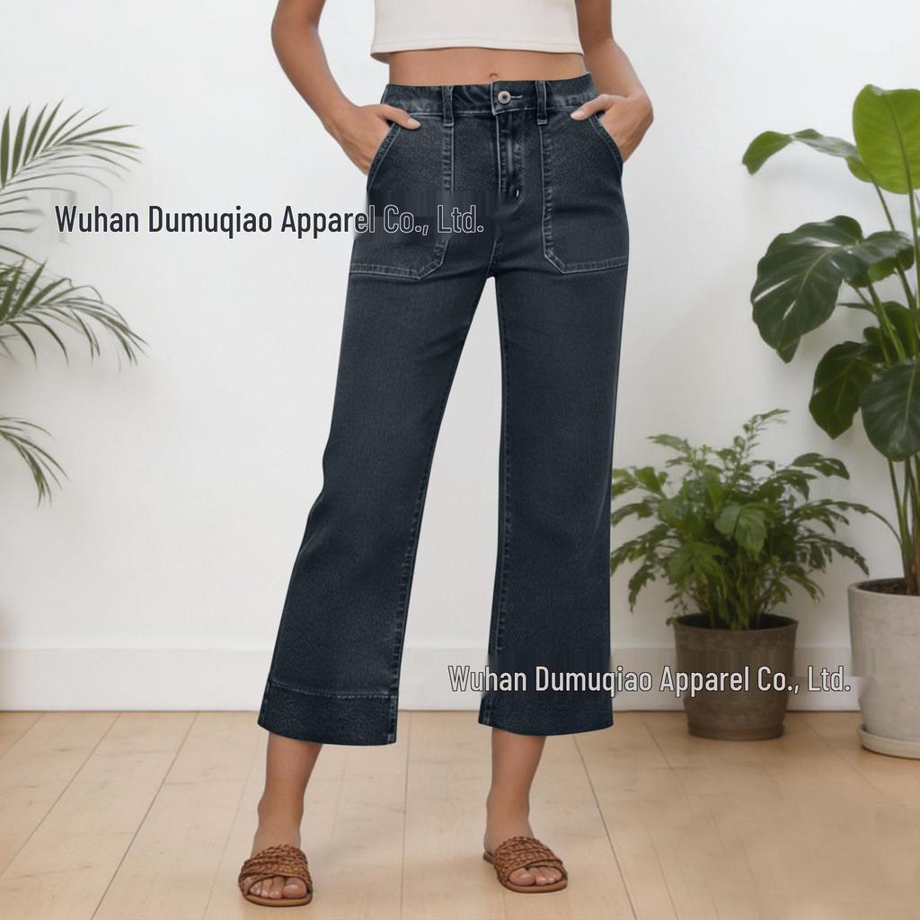European & American Women's Versatile Loose Cropped Jeans with Pockets