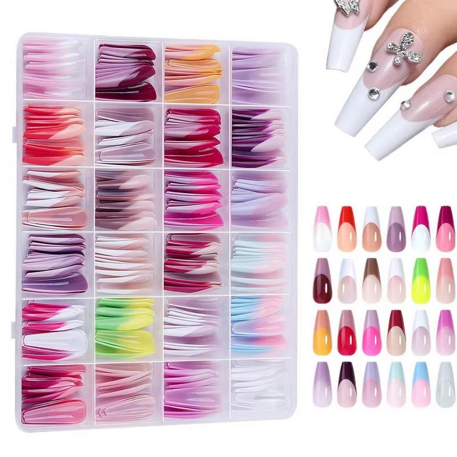 

288Pcs Colorful French Tips Fake Nails DIY Manicure Extension Long Coffin Press On Nails Reusable Full Cover False Nails Art