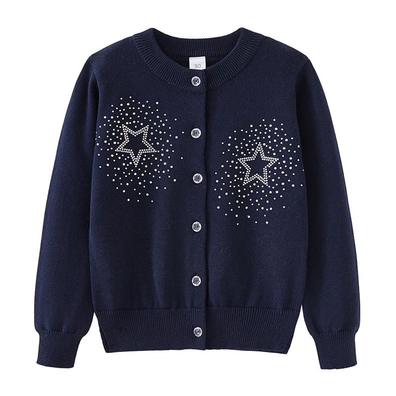 New Children's Clothing Matching Skirt Five-pointed Star Hot Diamond Girls Knitted Cardigan Jacket Children's Sweater