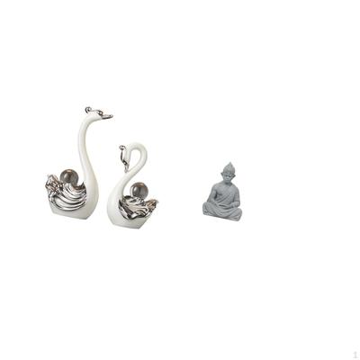 Porcelain Swan And Monkey Buddha Figurine Collection Elegant Animal Statue Ornaments for Living Room