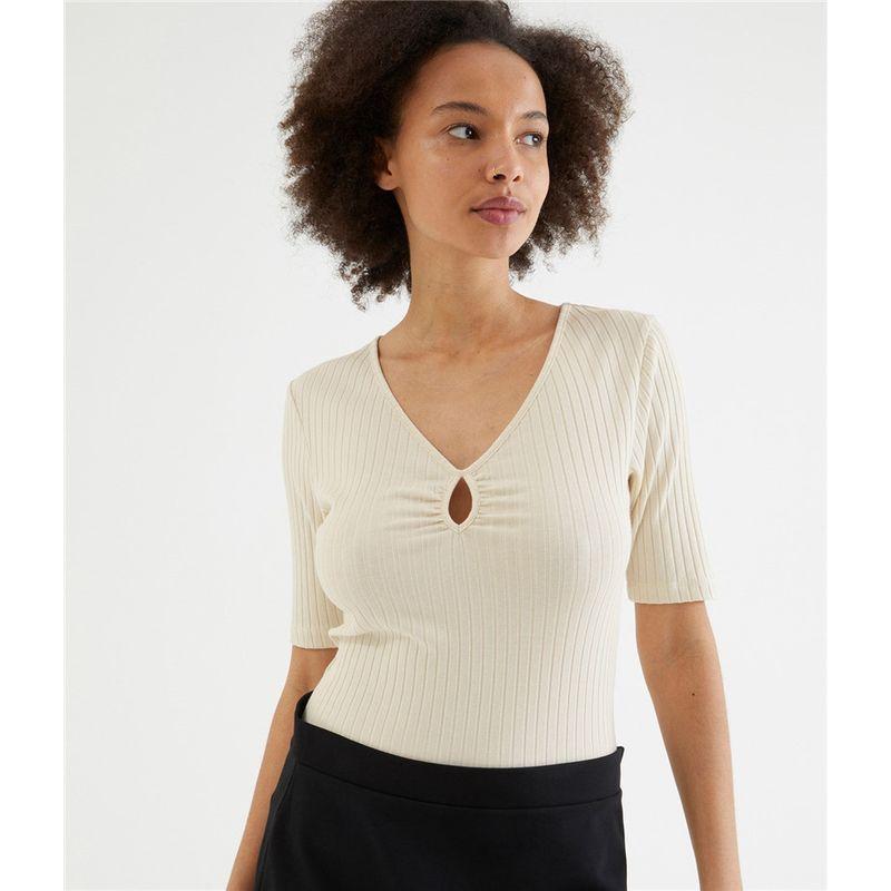 

Экспорт Оригинальный Запас Остатков Европейская Клетка Хлопок Модал Высокоэластичная Приталенная С Замочной Скважиной Короткий Рукав Глубокий V-образный Вырез Женская Футболка Milky White M