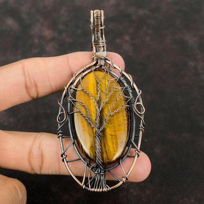 Tree Of Life Tiger's Eye Pendant Copper Wire Wrapped Pendant Natural Gemstone Pendant Handmade Copper Jewelry Gift For Him Wire Wrap Jewelry
