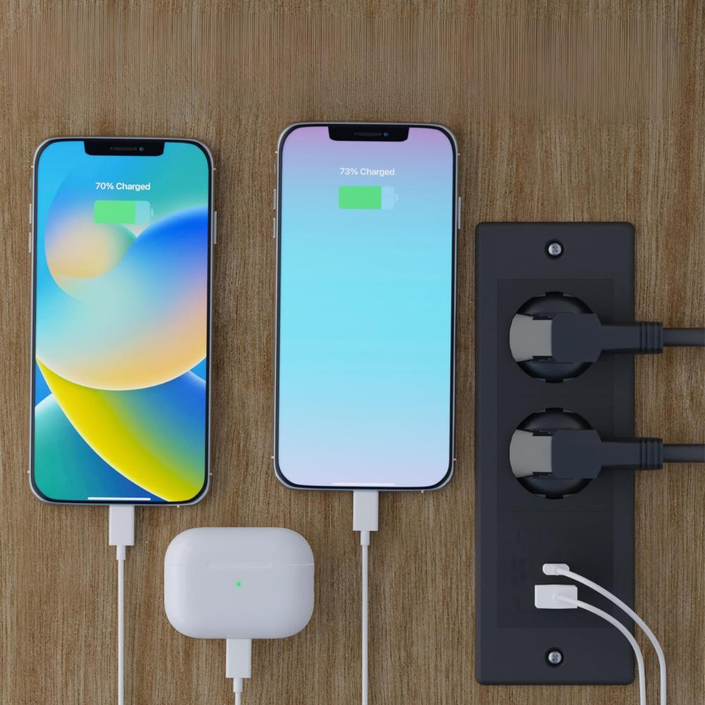 Recessed Power Strip with 2 Sockets USB A USB C Ports Embedded Furniture Charging Station for Desk Nightstand Cabinet
