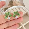 Green Enamel Multi-layers Flower Stud Earrings for Women Sweet Korean Fashion Small Earrings Rhinestone Luxury Wedding JewelryGood Product