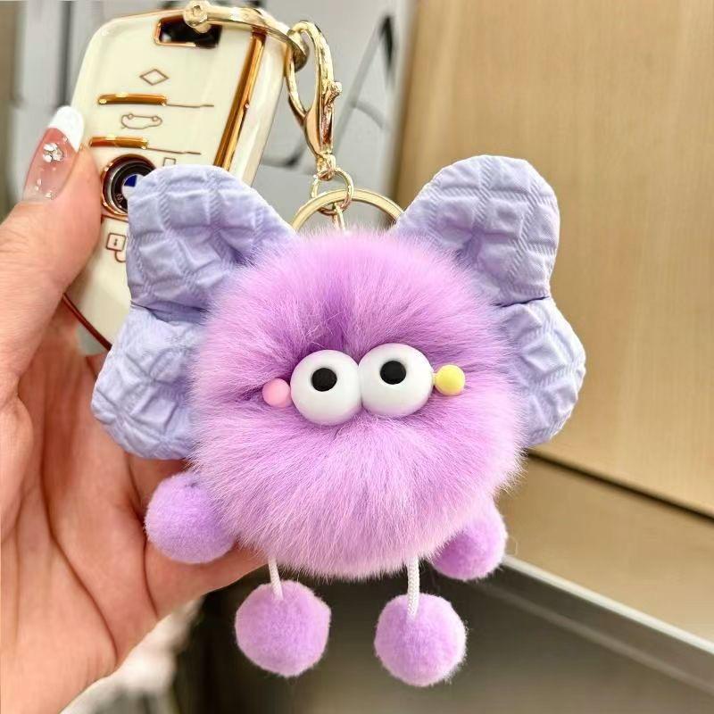 Bowknot Plush Coal Ball Keychain Ornament - Cute DIY Gift Doll