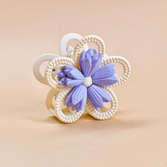 Women Hair Claw Double-Sided 3D Flower Design Strong Grip Hair Clip Anti-slip Design Back Head Hair Clip Hair Accessory
