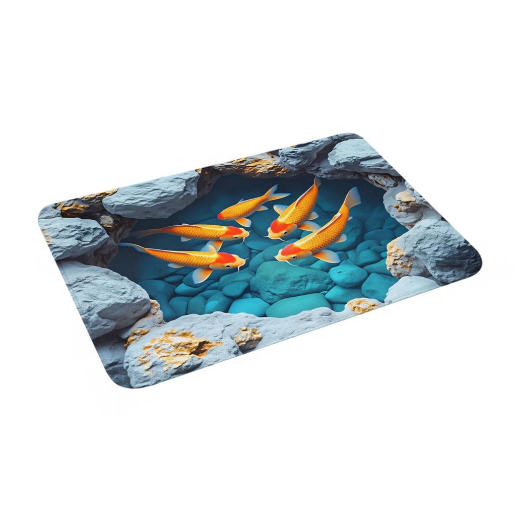 Vibrant 3D Koi Fish Illusion Doormat Non-Slip Bathroom Kitchen Mat Bedroom Balcony Door Floor Entrance Carpet Rug