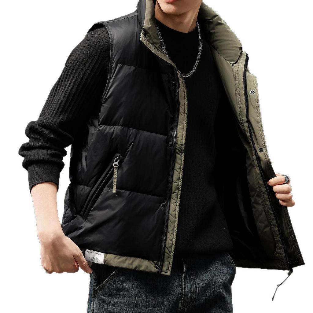 Men's Winter White Duck Down Vest - High-End, Lightweight, Stand-Up Collar, Warm and Thickened Sleeveless Outerwear