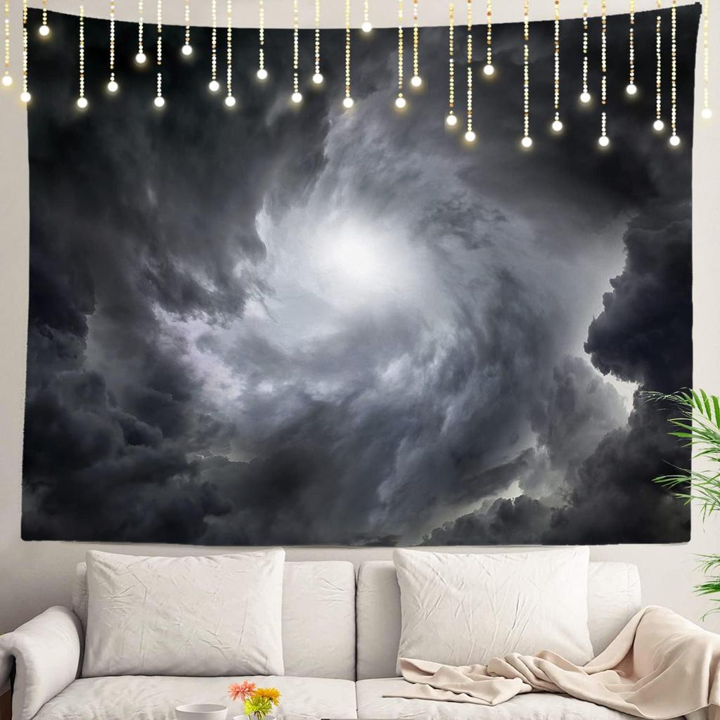 Northern Lights Wall Tapestry,View Over A Lake Green Storm Cloud Sky Wall Hanging Large Tapestry Decoration Polyester Fiber
