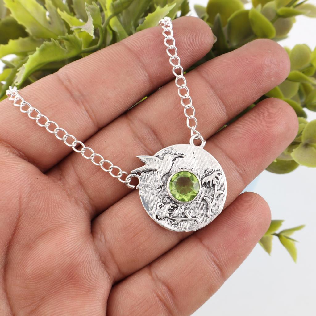 Peridot Pendant Gemstone Jewelry, 925 Solid Sterling Silver Pendant, Handmade Jewelry Birthstone Pendant, Gift For Him