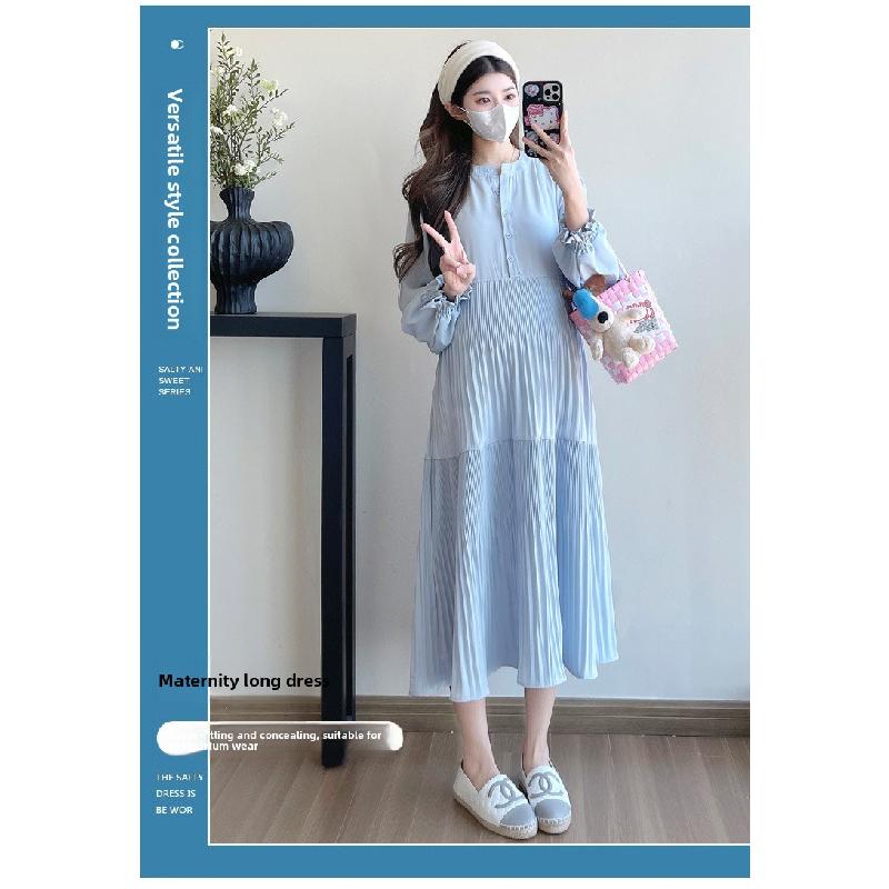Maternity Dress Spring Autumn 2026 New Fashionable Loose Belly-Covering Shirt Dress Spring Maternity Dress