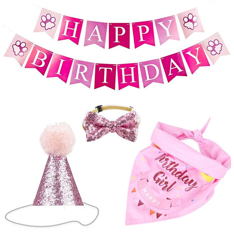 Happy Birthday Pet Holiday Products for Dogs Cats Mascotacs Accessories Party Cosplay Dog Cat Birthday Hat Bandana Bow Tie Set